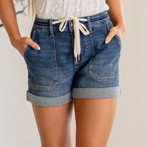 NEW JUDY BLUE high rise jogger shorts in blue